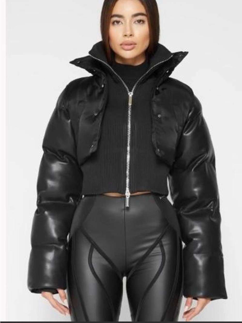 Maniere De Voir Black Cropped Puffer Jacket